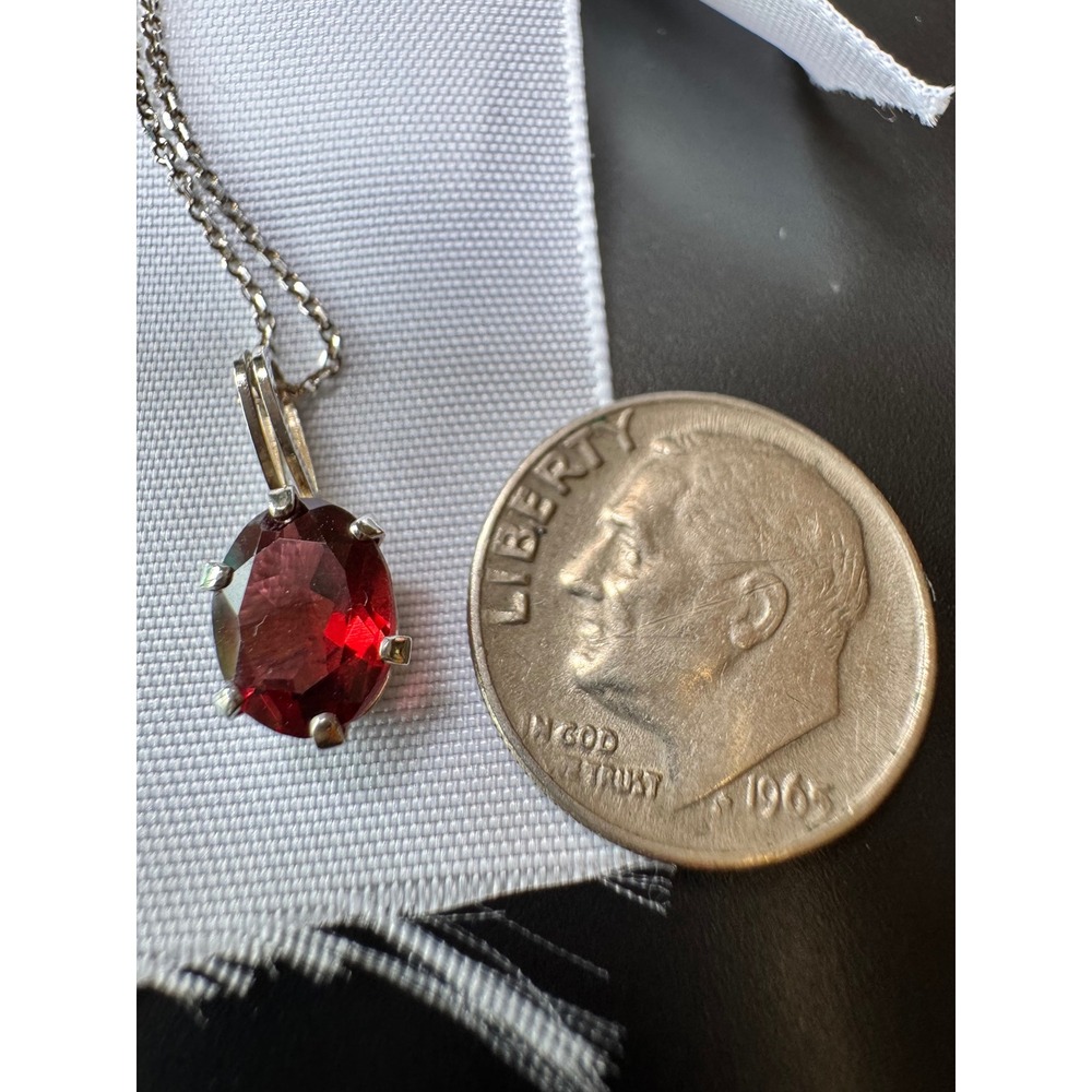 Sterling Silver Red Garnet Oval Solitaire Pendant Necklace Italy 18 Inch - Picture 5 of 6